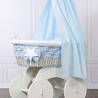 Moses baskets/Wicker crib wit drape - big wheels